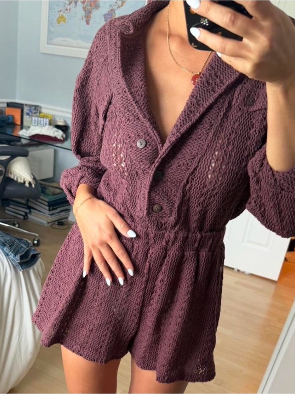 Free People Beach Ryan Knit Crochet Romper XS